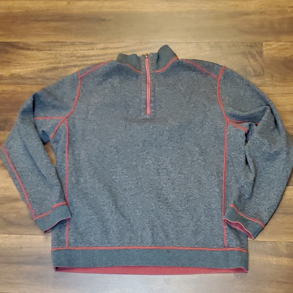 Tommy Bahama Gray Zip-Up Sweater with Red Trim